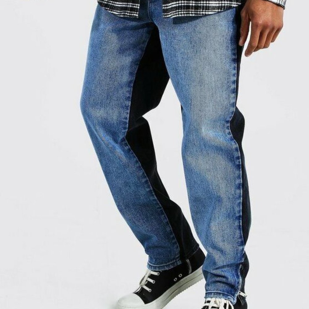 NWT Men's 36/32 Contrast Straight Leg Jeans with Side Zip